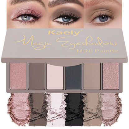 Picture of Kaely 6 Color Mini Eyeshadow Makeup Palette for Women Natural Looks, Rose Coffee White Bright Nude Pink Black Brown Matte Shimmer Eye Shadow Palette Long Lasting Pigmented Built in Mirror Travel Size