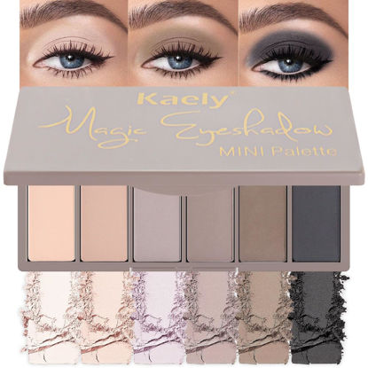 Picture of Kaely 6 Color Mini Eyeshadow Makeup Palette for Natural Nude Smoky Matte Looks, Nude Light Brown Smoky Grey Taupe Black Matte Eye Shadow Palette Long Lasting Pigmented Built in Mirror Travel Size 05