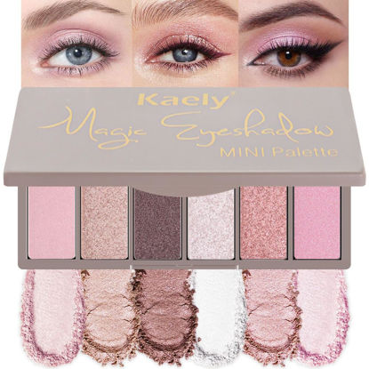 Picture of Kaely 6 Color Mini Eyeshadow Makeup Palette for Women Natural Look, Light Baby Pink Champagne Mink Mauve Pearl White Rose Shimmer Eye Shadow Palette Long Lasting Pigmented Built in Mirror Travel Size