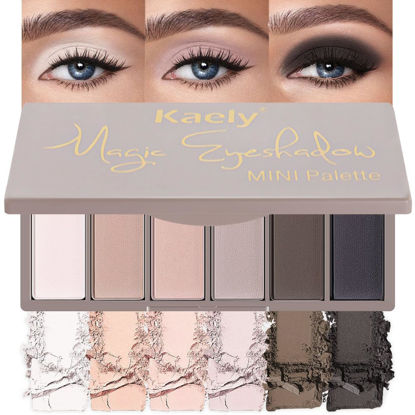 Picture of Kaely 6 Colors Mini Eyeshadow Makeup Palette for Women Blendable, White Nude Pink Taupe Dark Black Matte Natural Blushed Eye Shadow Palette Long Lasting Pigmented Built in Mirror Travel Size Matte