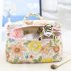 Picture of PAZIMIIK Cotton Makeup Bag for Women Large Quilted Travel Cosmetic Case Girls' Make Up Organizer,Floral Orange