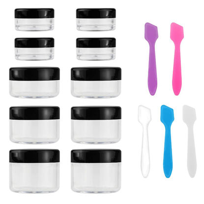 Picture of Accmor 10 Pieces Makeup Travel Containers with Lids 3/5/10/15/20 Gram Size Cosmetic Jars with 5 Pieces Mini Spatulas for Gift(Black Color)