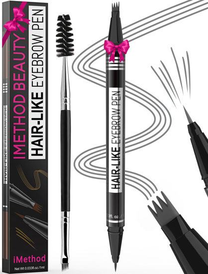 Picture of iMethod Eyebrow Pen - Eyebrow Pencil Magical 2-in-1 Eye Brow Pencils for Women with 4-Fork-Tip & Precise Brush-Tip Create Natural Hair-Like Brows, Last All-Day, Microblading Eyebrow Pen, Grey