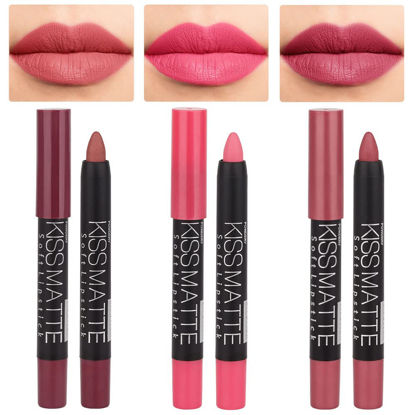 Picture of evpct 3Pcs Light Natural Pink Metallic Matte Lip Liner Pencil Crayon and Lipstick Set Long Lasting Waterproof DNM Matching Lipstick and Lip Liner Set 24 Hour labiales mate 24 horas originales 1&4&7