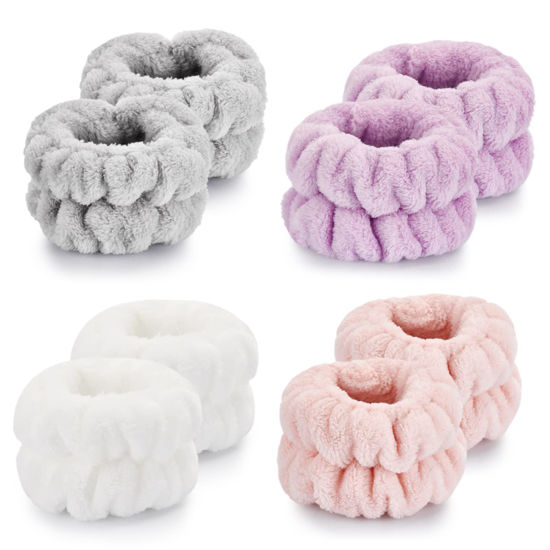 Picture of Dorbetar 8 Pcs Wrist Towels for Washing Face, Microfiber Wrist Bands, Fluffy Towel Bands, Arm Bands for Women and Children