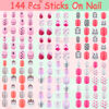 Picture of Fake Press on Nails for Kids, Thrilez 144 Pcs Kids False Nails Children Artificial Fake Nail Tips Pre Glue Full Cover Short Nails for Girls Kids Teens Nail Art Decoration (Pink Series)