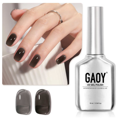 Picture of GAOY Jelly Nude Black Gel Nail Polish, 16ml Sheer Neutral Translucent Soak Off Gel Polish, UV Light Cure for Nail Art DIY, 1724 Smoked Glass