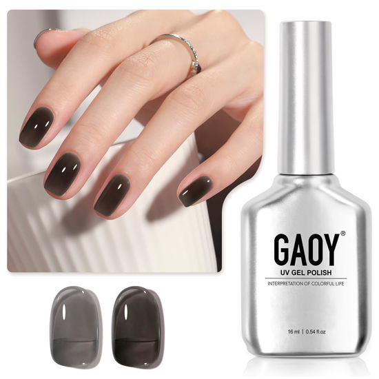 Picture of GAOY Jelly Nude Black Gel Nail Polish, 16ml Sheer Neutral Translucent Soak Off Gel Polish, UV Light Cure for Nail Art DIY, 1724 Smoked Glass