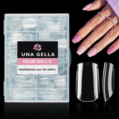 Picture of UNA GELLA Short Square Nail Tips 216pcs Short Square Gel x Nails Tips 12 Sizes Short Press On Nails Full Cover Nail Tips Clear Square-Shaped Fake Nails Extension for Home DIY Nail Salon Soft Gel Tips