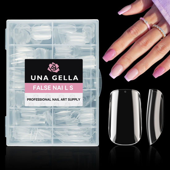 Picture of UNA GELLA Short Square Nail Tips 216pcs Short Square Gel x Nails Tips 12 Sizes Short Press On Nails Full Cover Nail Tips Clear Square-Shaped Fake Nails Extension for Home DIY Nail Salon Soft Gel Tips