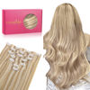 Picture of WENNALIFE Seamless Clip In Hair Extensions, 18 Inch 130g 7pcs Dirty Blonde Highlighted Bleach Blonde Hair Extensions Clip in Human Hair Invisible PU Skin Weft Natural Remy Human Hair Extensions