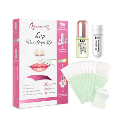 Picture of Beauty7 Lip Wax Strips Facial Wax Strips Hair Removal Wax Strips for Sensitive All Skin Types Women 20 pcs with Pearl Powder Essential Oil
