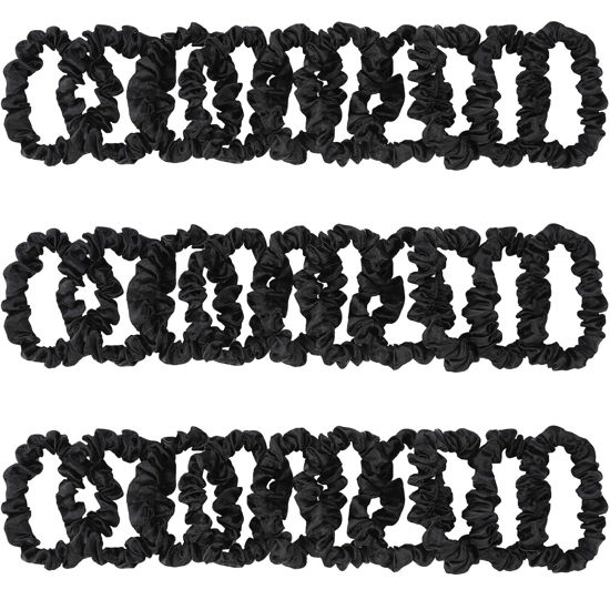 Picture of KECUCO 30Pcs Black Satin Hair Scrunchies, Silk Hair Ties for Women Girls Hair Accessories Gift, Value Package, Premium Material, Non-Slip Design, Pain-Free, Damage-Free (Black, 30 Count)
