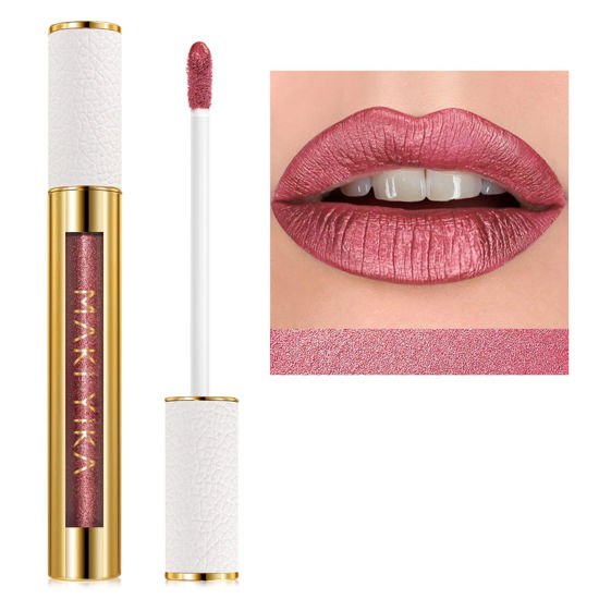 Picture of MAKI YIKA Red Lipstick for Women Metallic Lipsticks Glitter Long Lasting Lipstick No Smudge No Transfer Liquid Lip Gloss (BR03 Be Happy)