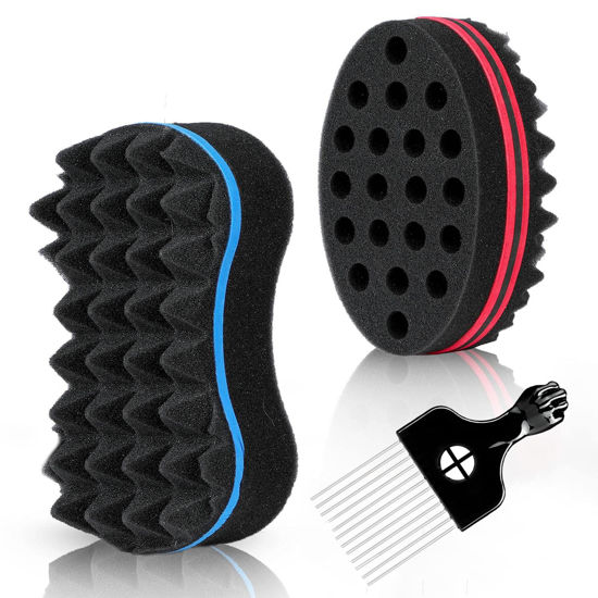Picture of Supaze 3Pcs Hair Styling Set for All - Curl Brush, Twist Sponge for Textured Hair with Metal Pick
