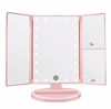 Picture of Flymiro Tri-fold Lighted Vanity Makeup Mirror with 3x/2x Magnification,21 LEDs Light and Touch Screen,180 Degree Free Rotation Countertop Cosmetic Mirror,Travel(Pink)