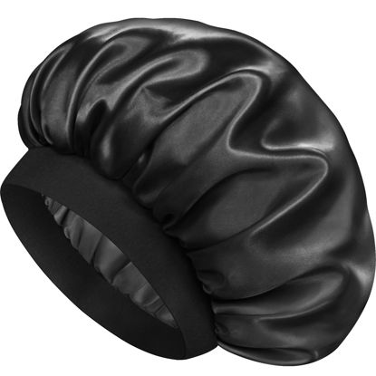 Picture of Doitory Satin Bonnet Silk Bonnet for Sleeping, Double Layer Silk Sleep Cap for Men & Women, Soft Satin Lined Bonnet for Natural & Curly Hair(Black)