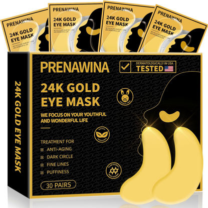 Picture of Under Eye Patches for Puffy Eyes Treatment 30 Pairs, 24K Gold Under Eye Masks for Dark Circles and Puffiness, Eye Gel Pads w/Collagen, Sodium Hyaluronate, Rose Essence for Eye Bags Treatment