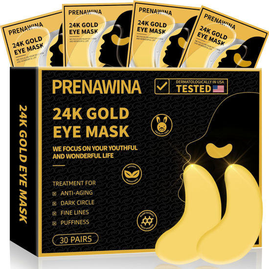 Picture of Under Eye Patches for Puffy Eyes Treatment 30 Pairs, 24K Gold Under Eye Masks for Dark Circles and Puffiness, Eye Gel Pads w/Collagen, Sodium Hyaluronate, Rose Essence for Eye Bags Treatment