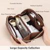 Picture of Prite Travel Cosmetic Bag Makeup Organizer Bag For Women Large Capacity Waterproof PU Leather Toiletry Bag with Handle and Clear Divider(Plaid Brown)
