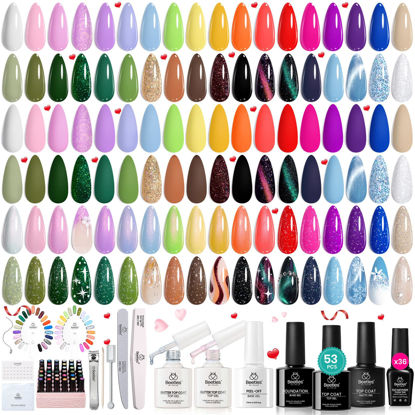 Picture of Beetles Spring Gel Nail Polish Set, 53pcs Gel Polish Kit, 36 Colors Green Red Orange Glitter Pastel Neon Cat Eye Uv Gel Polish, All Season Travel Diary Manicure Tools Valentine's Day Gift for Women