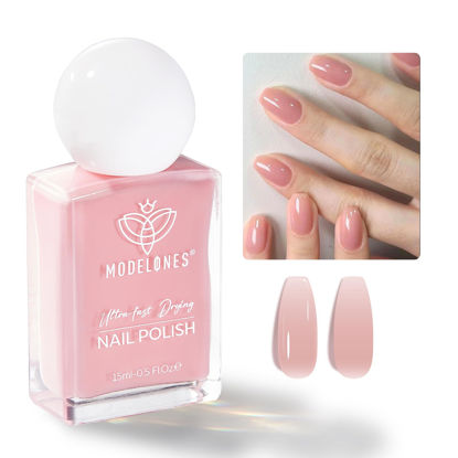 Picture of modelones Jelly Nude Nail Polish, 15 ml Jelly Natural Pink Translucent Color Quick Dry Nail Lacquer Strengthener Long Last Shine Fingernail Toe Nail Art DIY Home Travel Manicure Gift for Women Girls