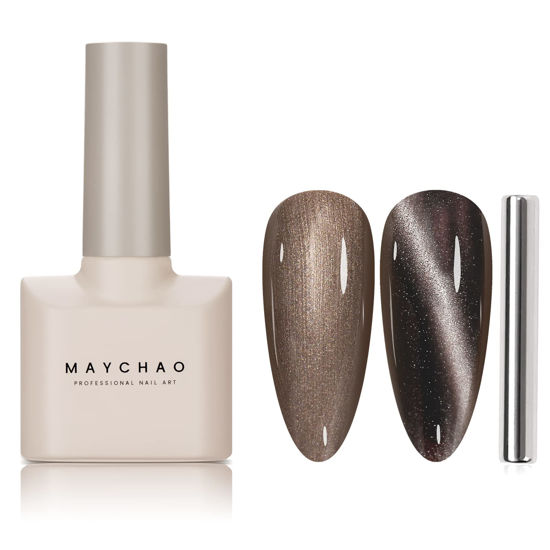 Picture of MAYCHAO 15ML Cat Eye Gel Nail Polish 1Pc Black Gel Polish with Magnet Soak off Holographic Magnetic Nail Polish for Nail Art Manicure Salon DIY at Home, 0.5 OZ