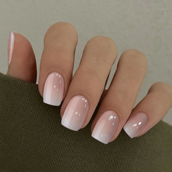 Picture of Curvlife Press on Nails Acrylic Fake Nails with Design Full Cover False Nails for Women Reusable Nail Kit with Nail Glue Adhesive Tabs Nail File (French Gradient Pink, 30pcs)