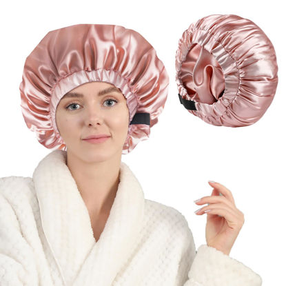 Picture of Years calm Silk Bonnet for Sleeping Women, Double Layer Soft Ajustable Elasticity Band Satin Bonnet for Sleeping Hair - Sleep Shower Caps (Light orange)