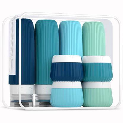 Picture of Mrsdry Travel Bottles for Toiletries 8 Pack, Tsa Approved Travel Size Toiletries 3 oz, Travel Containers for Toiletries, with Clear Bag, Leak Proof Silicone Squeezable Travel Essentials Creams Jars