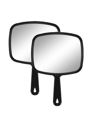 Picture of Gladmart Hand Mirror Salon Barber Hairdressing Handheld Mirror with Handle(Square,Black,7.4 x 10.3 inches,Pack of 2), Black&black