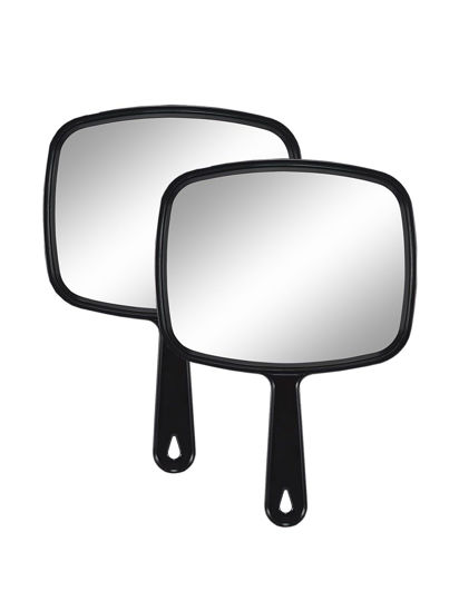Picture of Gladmart Hand Mirror Salon Barber Hairdressing Handheld Mirror with Handle(Square,Black,7.4 x 10.3 inches,Pack of 2), Black&black