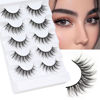 Picture of Veleasha Lashes 5D Faux Mink Lashes 100% Handmade Luxurious Fake Eyelashes Wipy Lashes Lightweight Fluffy False Eyelashes 5 Pairs Pack (G2-Black Cotton Band)