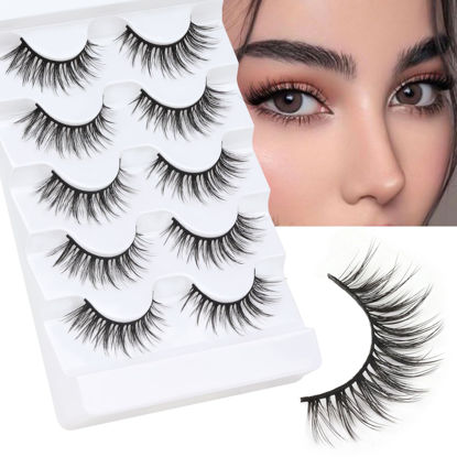 Picture of Veleasha Lashes 5D Faux Mink Lashes 100% Handmade Luxurious Fake Eyelashes Wipy Lashes Lightweight Fluffy False Eyelashes 5 Pairs Pack (G2-Black Cotton Band)