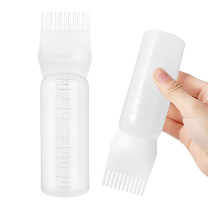 Picture of Pimoys Root Comb Applicator Bottle 6 Ounce, Oil Applicator for Hair Dye, Hair Oiling Bottle Brush with Graduated Scale, White