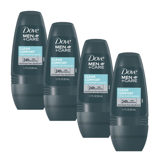 Picture of Dove Men+Care Clean Comfort Roll on Deodorant, Aluminum Free, For All Day Underarm Odor Protection, 4-Pack, 1.7 Fl Oz Each, 4 Bottles