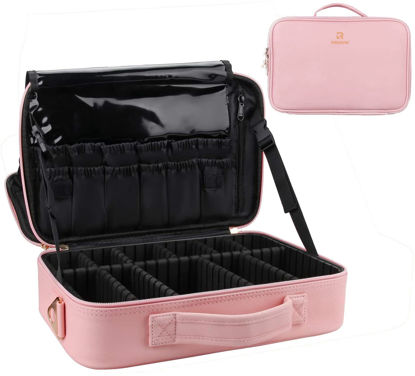 Picture of Relavel Travel Makeup Train Case Makeup Cosmetic Case Organizer Portable Artist Storage Bag with Adjustable Dividers for Cosmetics Makeup Brushes Toiletry Jewelry Digital Accessories