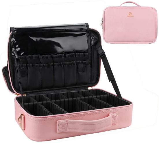 Picture of Relavel Travel Makeup Train Case Makeup Cosmetic Case Organizer Portable Artist Storage Bag with Adjustable Dividers for Cosmetics Makeup Brushes Toiletry Jewelry Digital Accessories