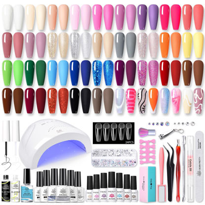 Picture of BORN PRETTY 77PCS Gel Nail Polish Starter Kit With U V/LED kit for Beginners 48W 32Colors Nude Pink Cat Magnetic Eyes Glitter Set Reflective Base Top Coat Liner Art Manicure Ideal Gifts