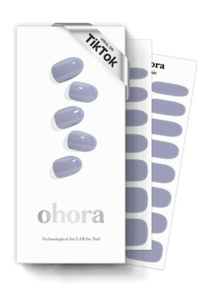 Picture of ohora Semi Cured Gel Nail Strips (N Cream Cloud) - Purple, Solid, Works with Any UV/LED Nail Lamps, Salon-Quality, Long Lasting, Easy to Apply & Remove - Includes 2 Prep Pads, Nail File & Wooden Stick