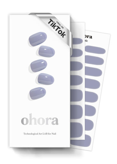 Picture of ohora Semi Cured Gel Nail Strips (N Cream Cloud) - Purple, Solid, Works with Any UV/LED Nail Lamps, Salon-Quality, Long Lasting, Easy to Apply & Remove - Includes 2 Prep Pads, Nail File & Wooden Stick
