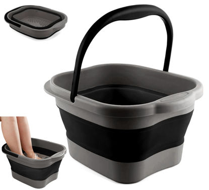 Picture of DoroSun Collapsible Foot Tub Feet Soaking Spa Bath with Massager Acupoints for Circulation, Plastic Inflatable Feet Soak Basin Foldable Foot Soaker Bucket Footbath Bowl Tools for Men Adults, Black
