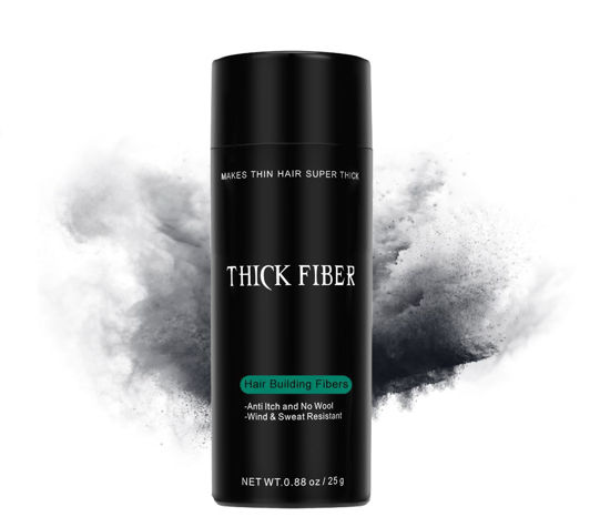 Picture of THICK FIBER Hair Fibers for Thinning Hair & Bald spots (BLACK) - 25g Bottle - Conceals Hair Loss in Seconds - Hair Powder for Women & Men