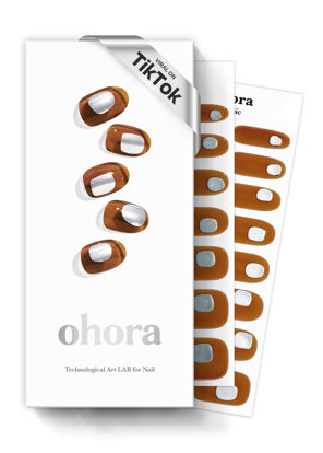 Picture of ohora Semi Cured Gel Nail Strips (N Ambassador) - Brown, Patterned, Works with UV/LED Lamps, Salon-Quality, Easy to Apply & Remove - Valentine's Day Gel Nail Wraps, Stickers, Romantic Gift Ideas