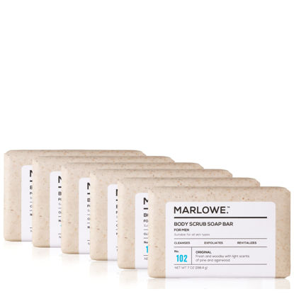 Picture of MARLOWE. No. 102 Men's Body Scrub Soap, 7 Ounce (6 Bars) Fresh Original Woodsy Scent, Exfoliating Bar for Men, Natural Ingredients, Green Tea Extract