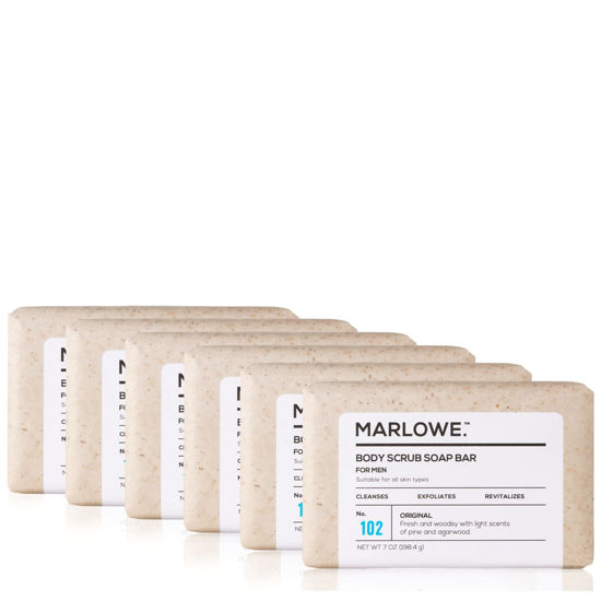 Picture of MARLOWE. No. 102 Men's Body Scrub Soap, 7 Ounce (6 Bars) Fresh Original Woodsy Scent, Exfoliating Bar for Men, Natural Ingredients, Green Tea Extract