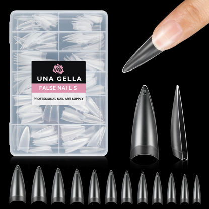Picture of UNA GELLA Clear Stiletto Nails Tips Half Cover Stiletto Gel x Nail Tips 216pcs Almond Shape False Acrylic Nail Tips for Faster Gel Nail Extension DIY Art Salon Press On Nails 12 Sizes