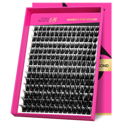 Picture of VEYESBEAUTY Lash Clusters Fluffy Individual Lash Extensions Xtreme 3D Layered Volume Eyelashes Thin & Invisible Band Wispy Faux Mink Lash Newbie's Five-Second Mixed Length 10-18mm