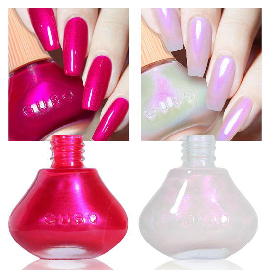 Picture of COSMOO Hot Pink with Pearl 2pcs Nail Polish, 12ml Quick Dry Nail Lacquer, Super Lustrous Nail Enamel Polish, Shimmer Iridescent Ultrachrome Nail Art Varnish, 0.41 fl oz/pcs (Hot Pink + Pearl)