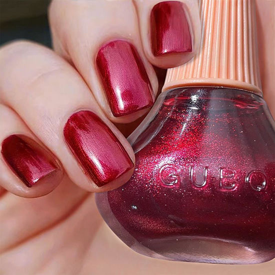 Picture of COSMOO Red Pearlescence Glitter Nail Polish, 12ml Red Pearlescence Quick Dry Nail Lacquer for Nail Art Varnish, 0.41 fl oz